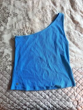 Lilly Pressler One-Shoulder Ribbed Tank Top - Blue